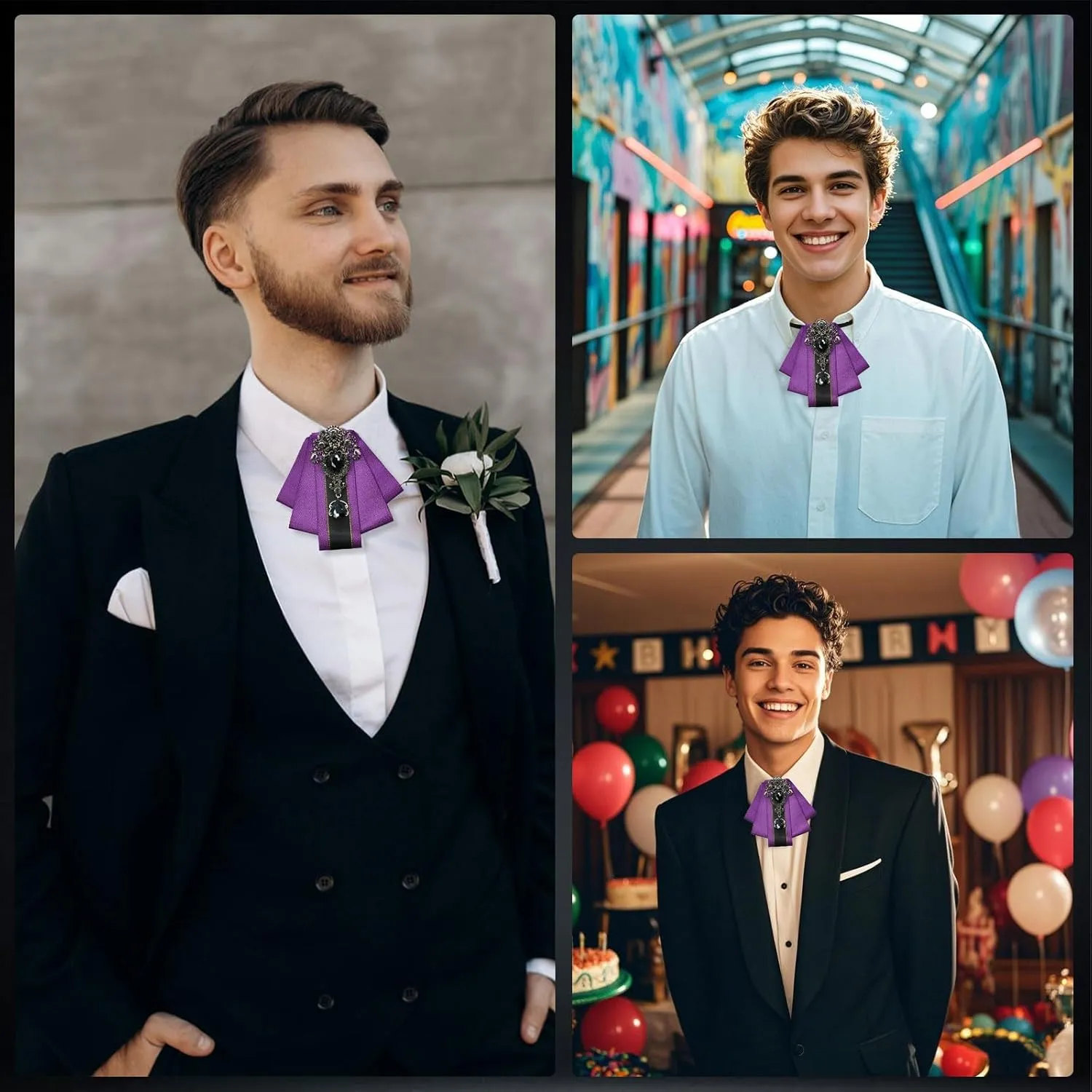 Rhinestone Bow Ties for Men Pre Tied Satin Ribbon Mens Bowtie with Crystal Sparkling Necktie Bowknot