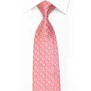 Rogatis Rhinestone Silk Necktie Geometric On Pink With Sparkles