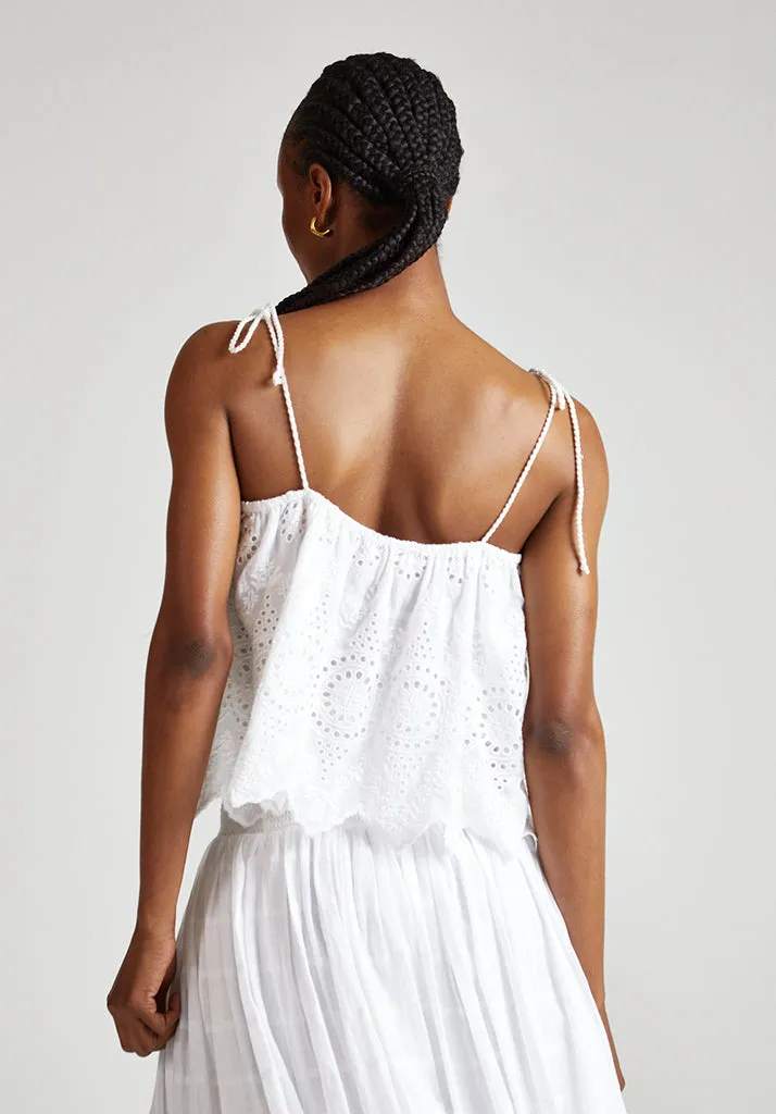 Rufa Spaghetti Strap Embroidered Cami In White
