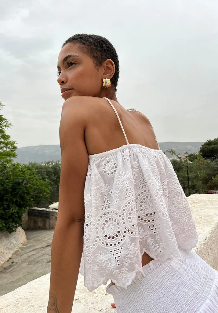 Rufa Spaghetti Strap Embroidered Cami In White