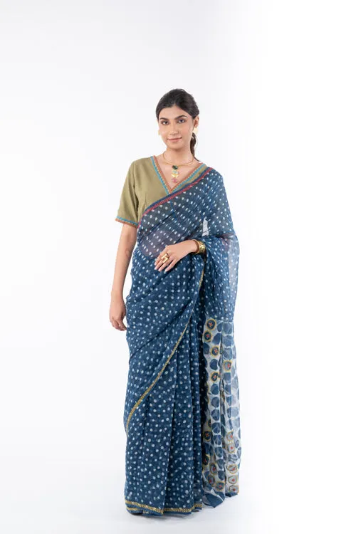 Shifrah Soof Embroidered Olive Half Sleeve Blouse