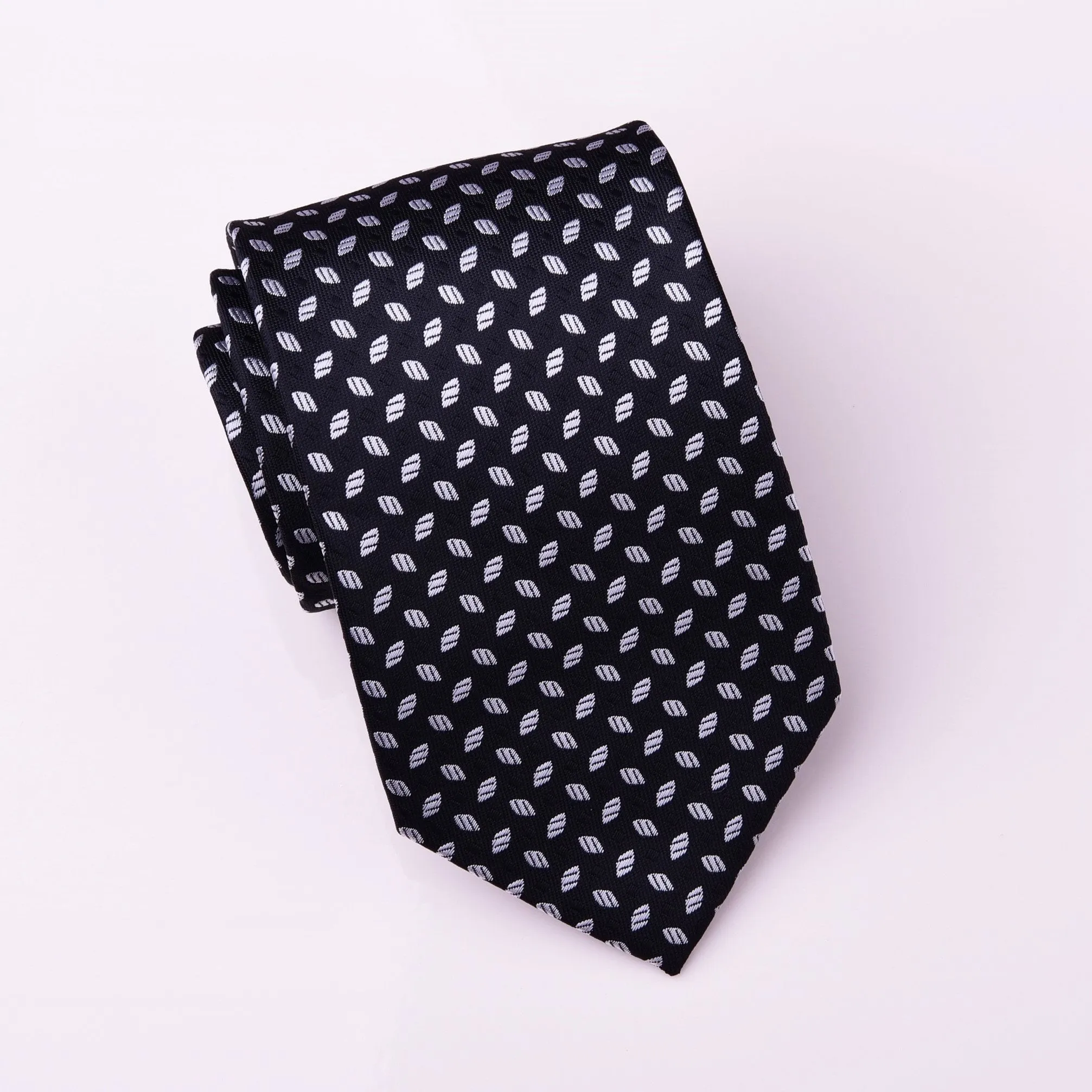 Silver Almond Football Luxury Designer Black Stylish Regular Woven Tie 8cm
