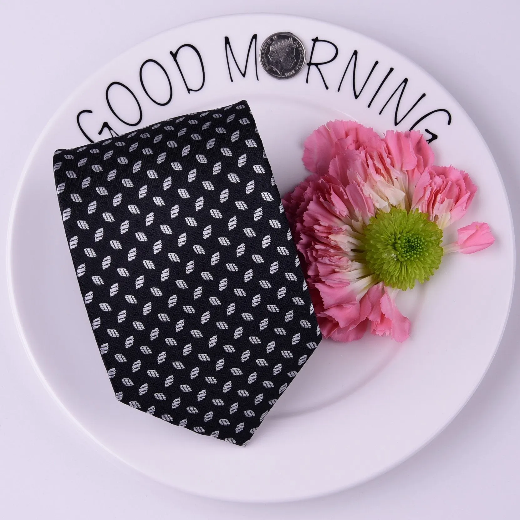 Silver Almond Football Luxury Designer Black Stylish Regular Woven Tie 8cm