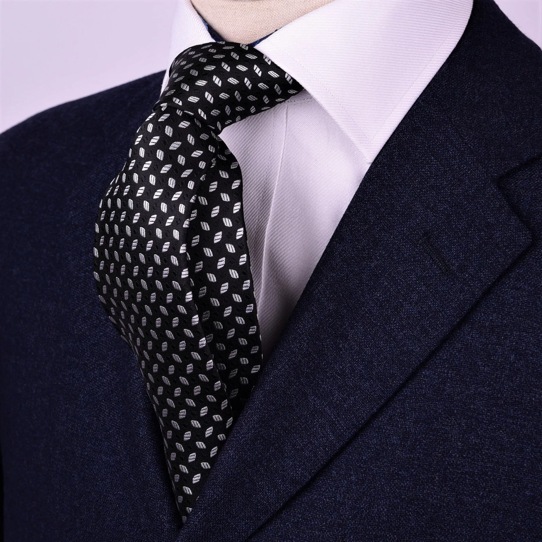 Silver Almond Football Luxury Designer Black Stylish Regular Woven Tie 8cm