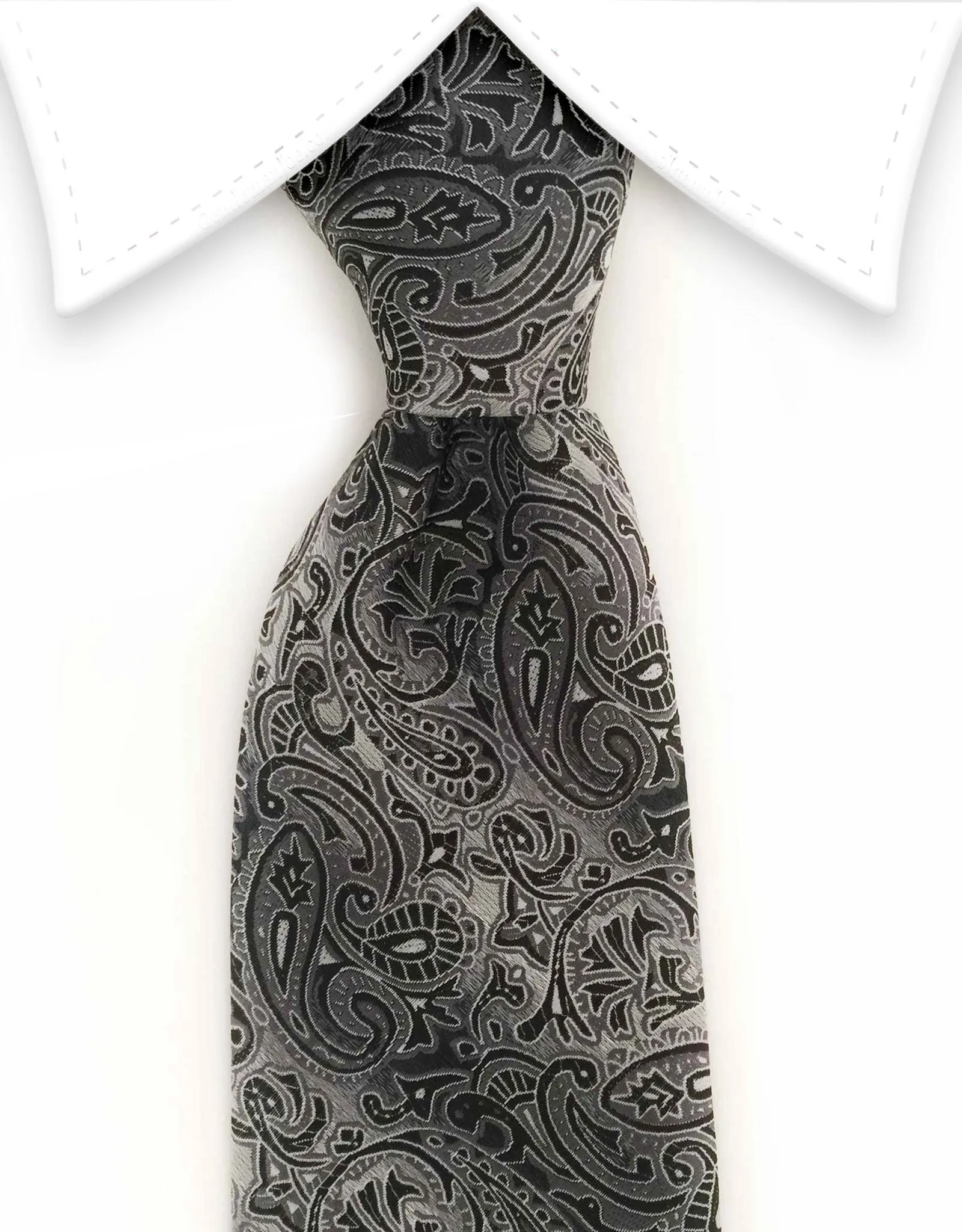 Silver Charcoal Black Paisley Necktie