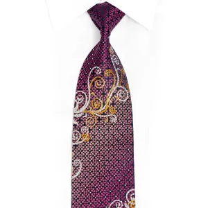 Silver Gold Floral Scrolls & Geometric On Navy Rhinestone Silk Tie With Sparkles