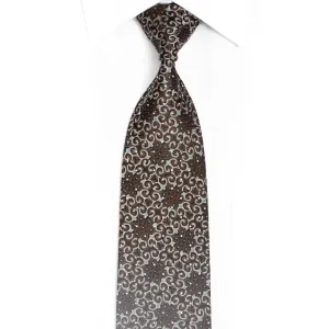 Silver Marrakesh Design On Brown Rhinestone Silk Tie With Sparkles