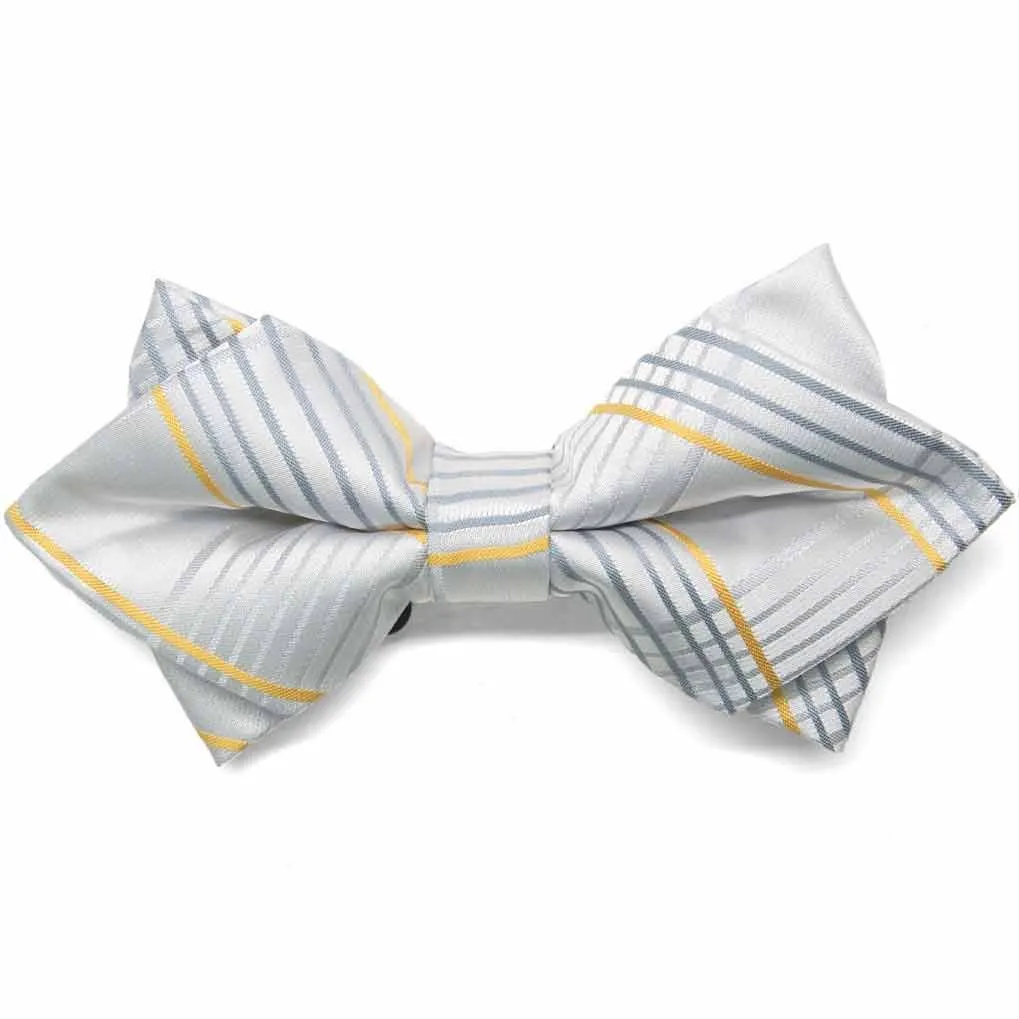 Soft Gray Jeffrey Plaid Diamond Tip Bow Tie