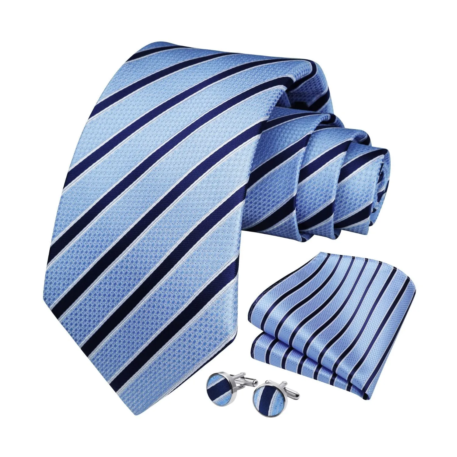 Stripe Tie Handkerchief Cufflinks -  01-SKY BLUE