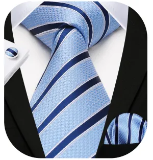 Stripe Tie Handkerchief Cufflinks -  01-SKY BLUE