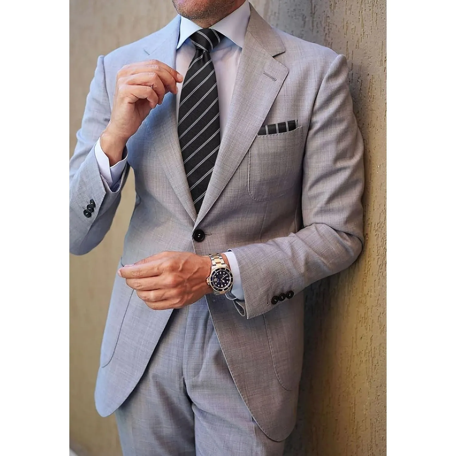 Stripe Tie Handkerchief Cufflinks - 03-BLACK2