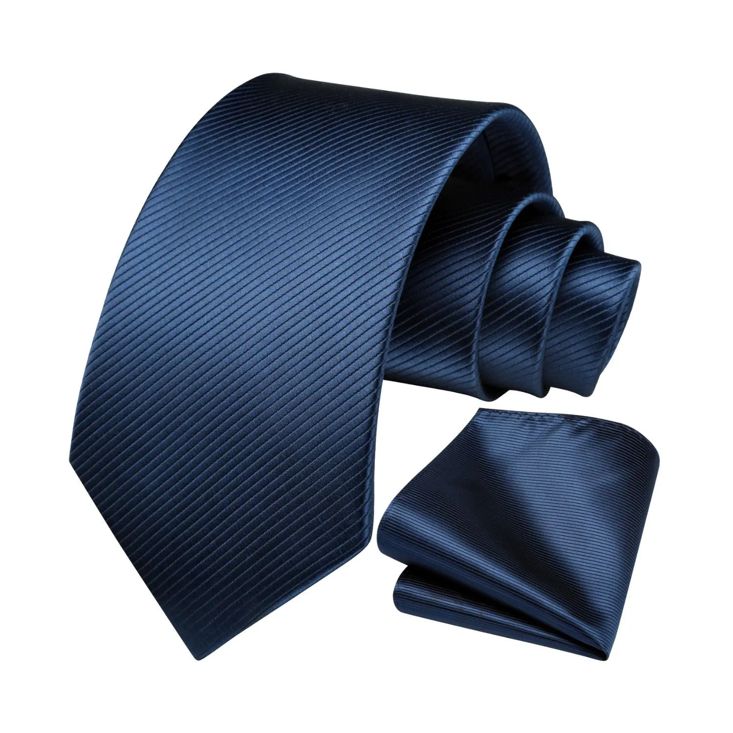 Stripe Tie Handkerchief Set - A- NAVY BLUE1