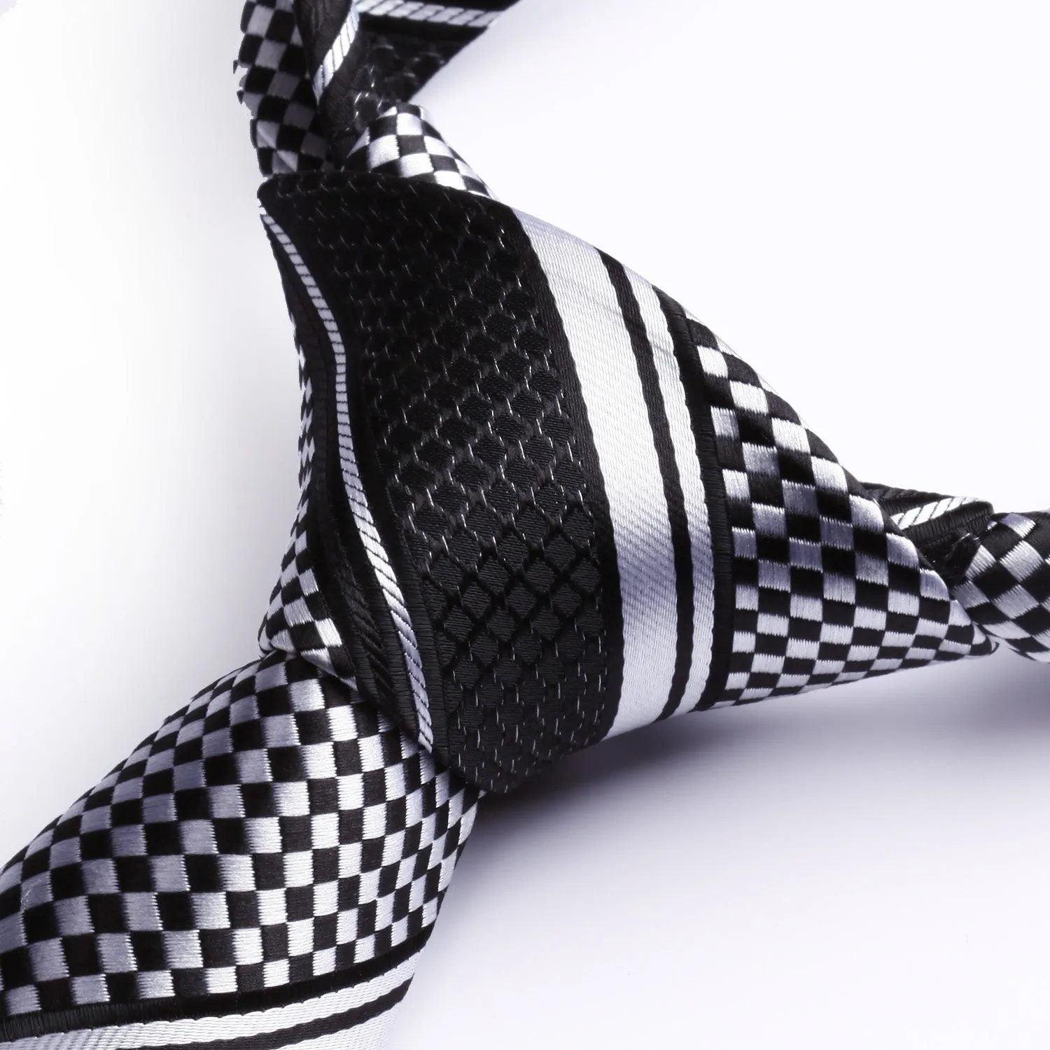 Stripe Tie Handkerchief Set - BLACK/WHITE/SILVER