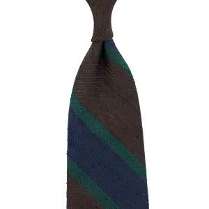 Striped Soft Shantung Silk Tie - Brown / Navy / Forest