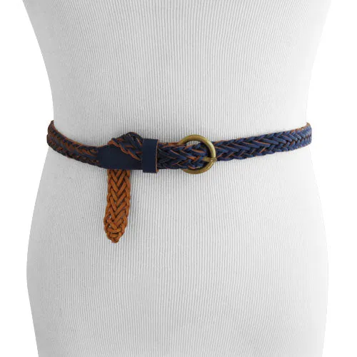 Thin woven blue leather Womens belt
