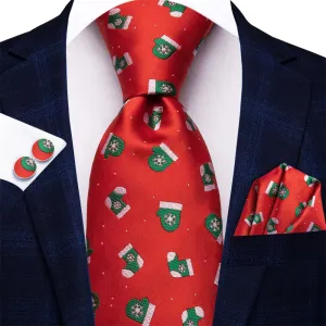 Ties2you Red Green Christmas Stockings Necktie Square Cufflinks Set