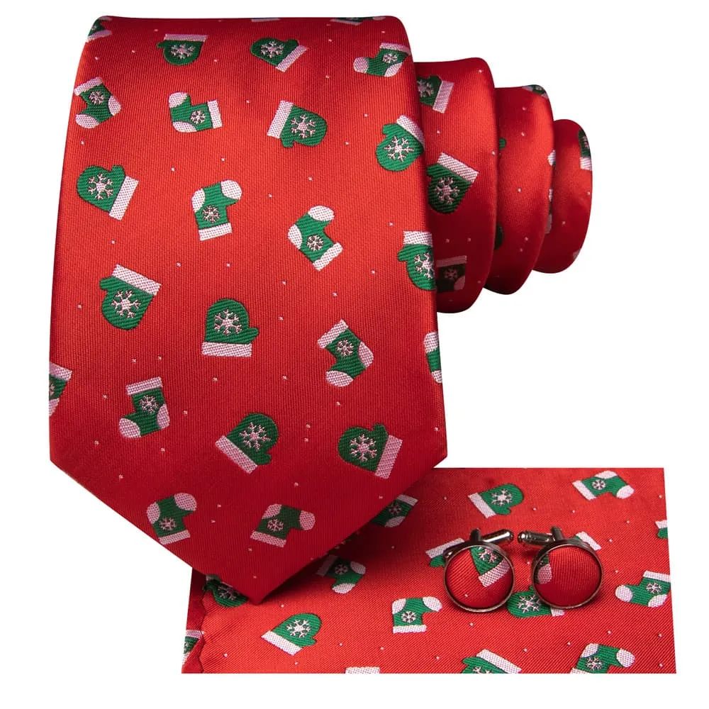 Ties2you Red Green Christmas Stockings Necktie Square Cufflinks Set