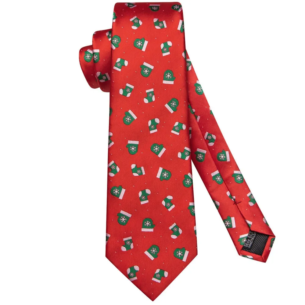 Ties2you Red Green Christmas Stockings Necktie Square Cufflinks Set