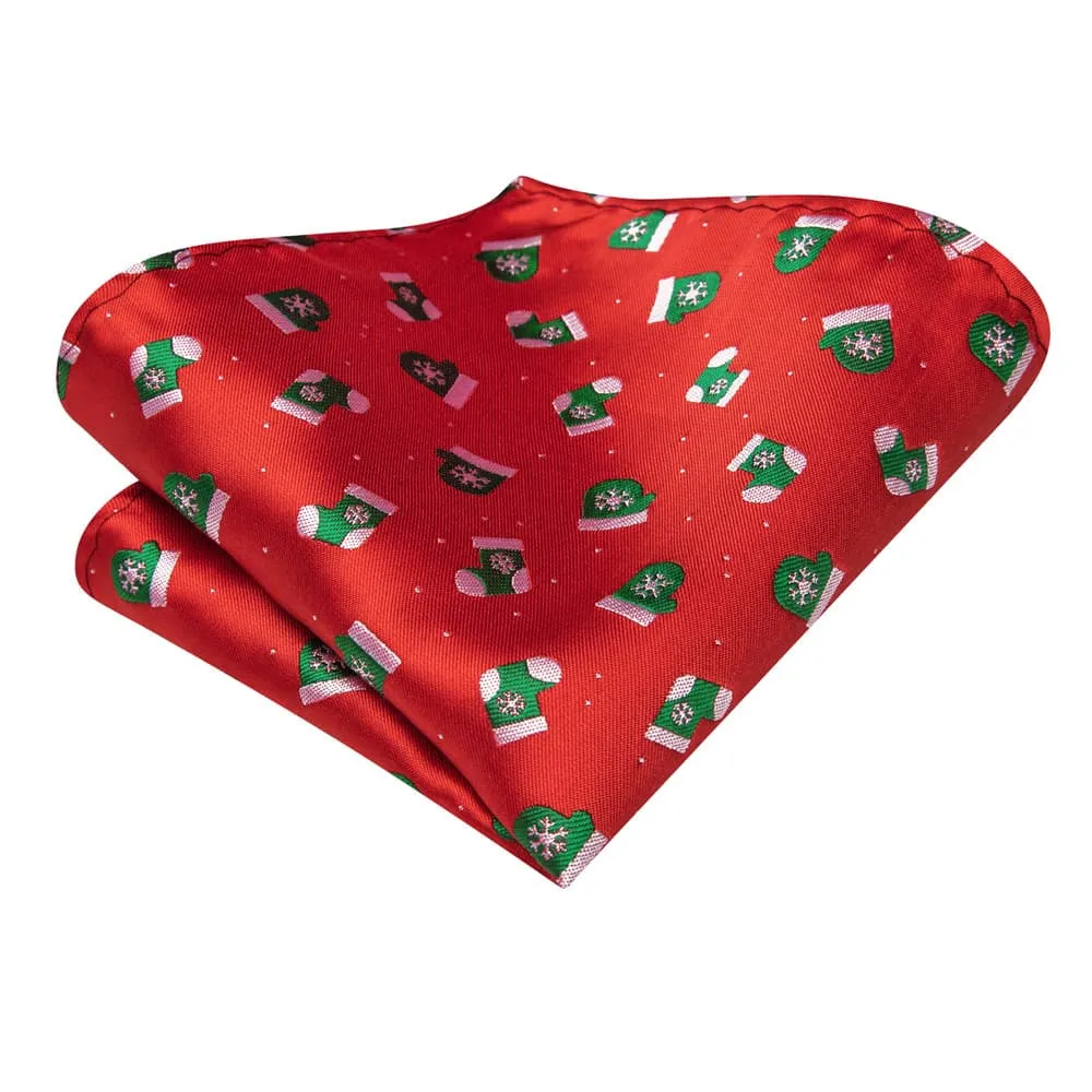 Ties2you Red Green Christmas Stockings Necktie Square Cufflinks Set