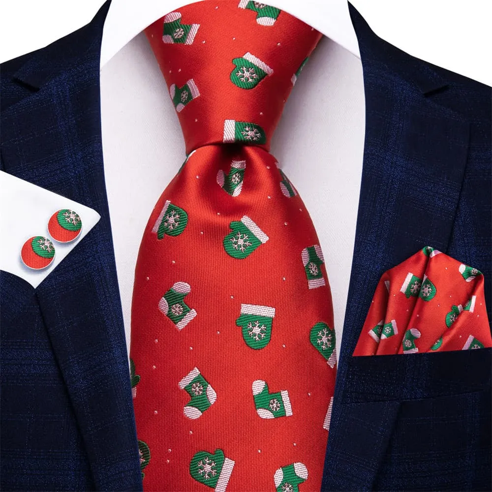 Ties2you Red Green Christmas Stockings Necktie Square Cufflinks Set