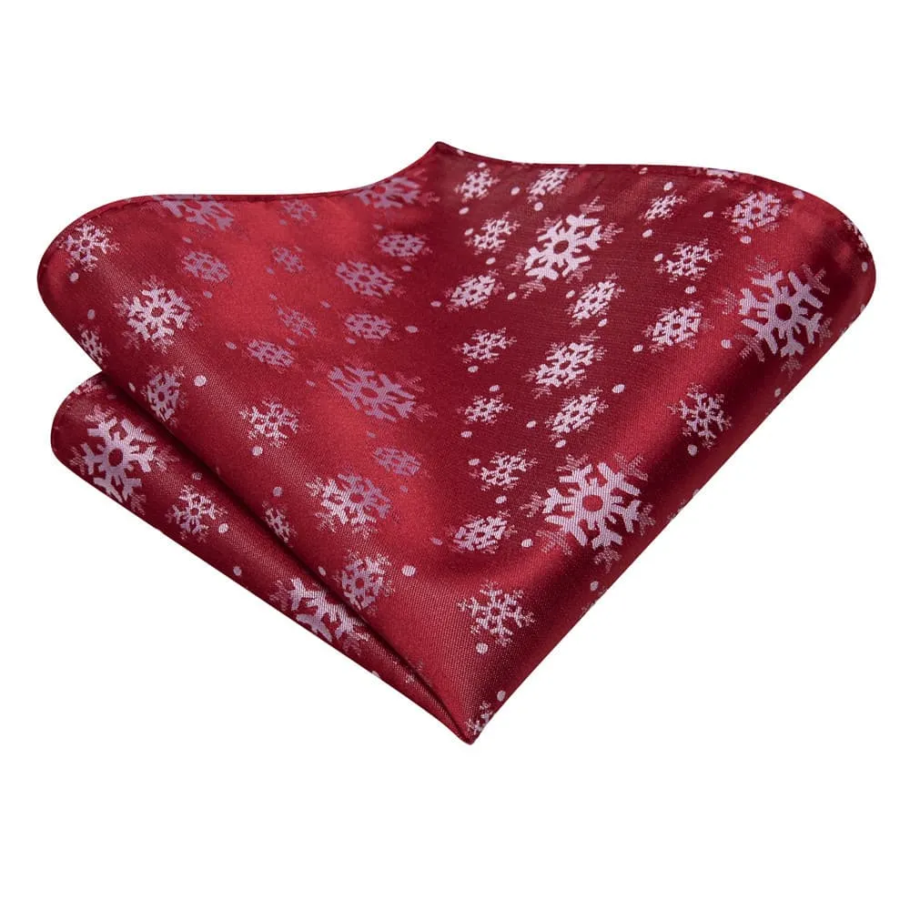 Ties2you Red White Christmas Snowflake Necktie Pocket Square Cufflinks Set