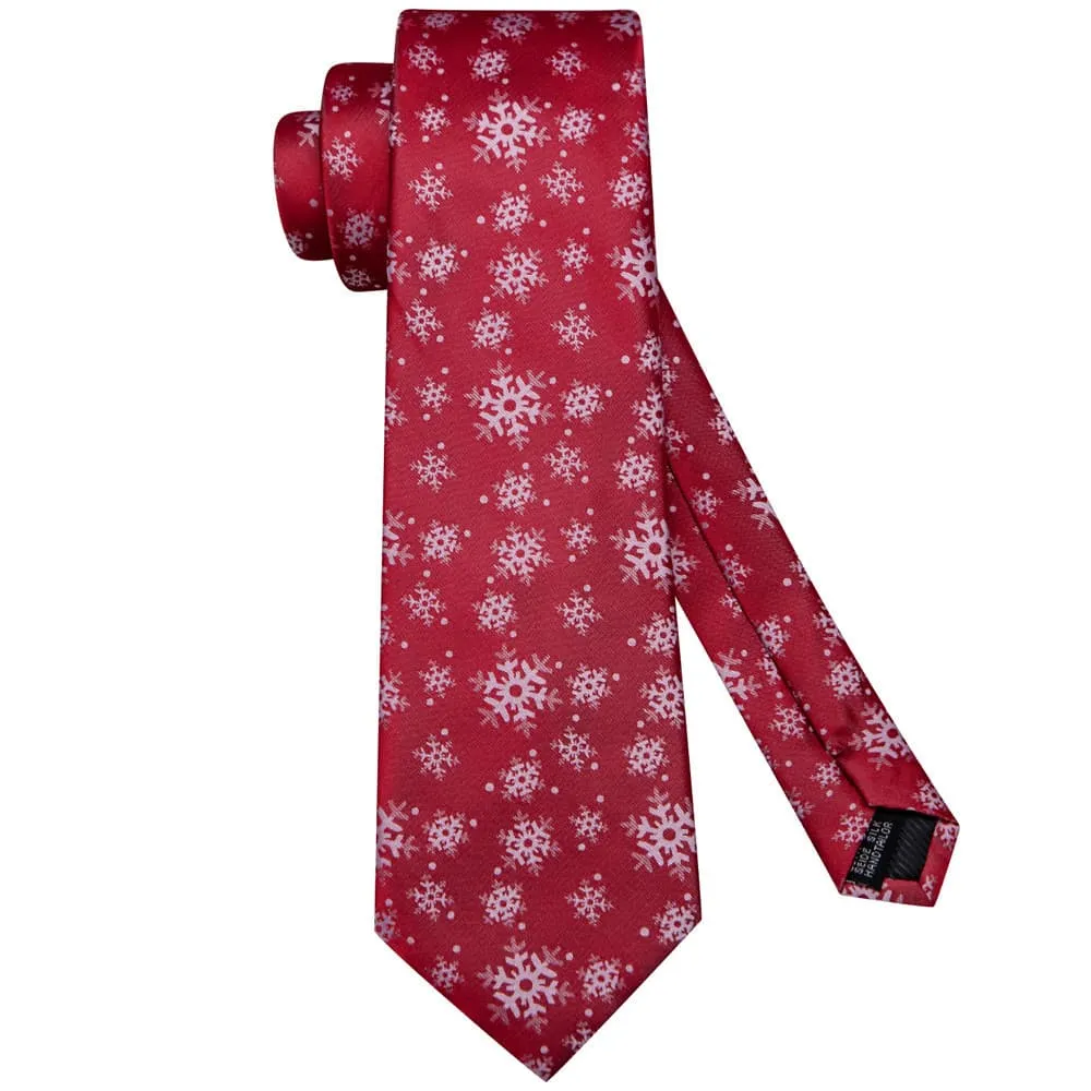 Ties2you Red White Christmas Snowflake Necktie Pocket Square Cufflinks Set