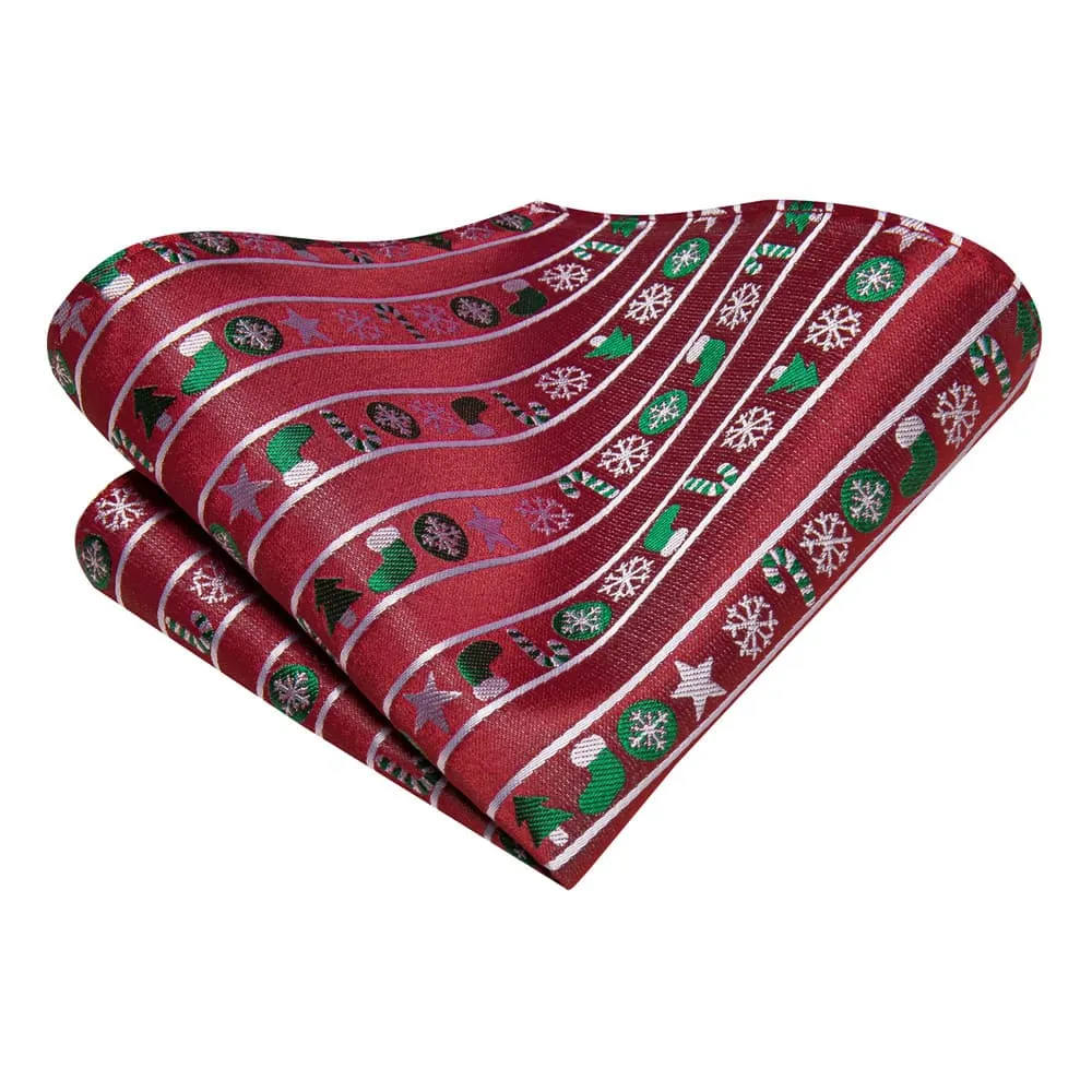 Ties2you Red White Striped Christmas Necktie Pocket Square Cufflinks Set