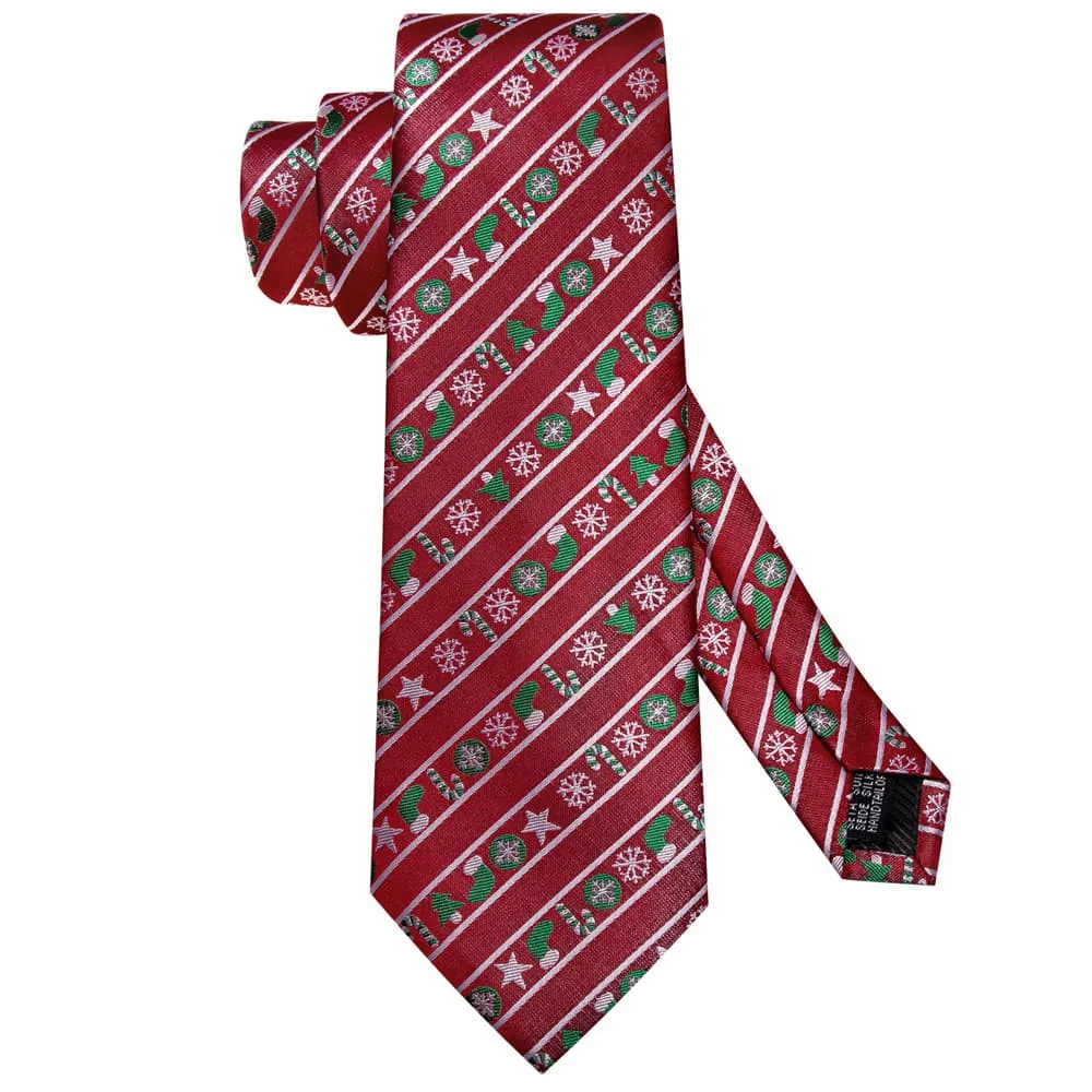 Ties2you Red White Striped Christmas Necktie Pocket Square Cufflinks Set