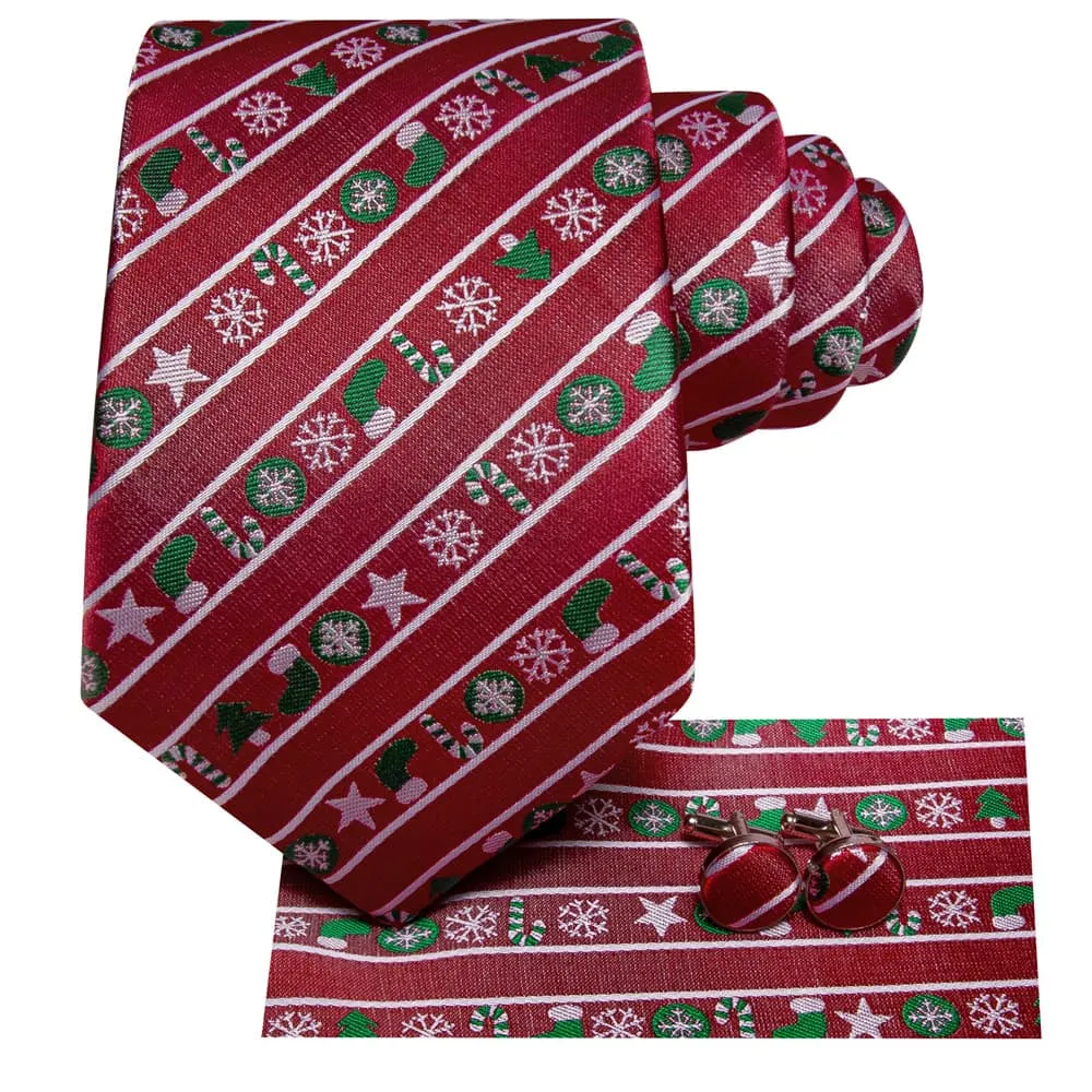 Ties2you Red White Striped Christmas Necktie Pocket Square Cufflinks Set