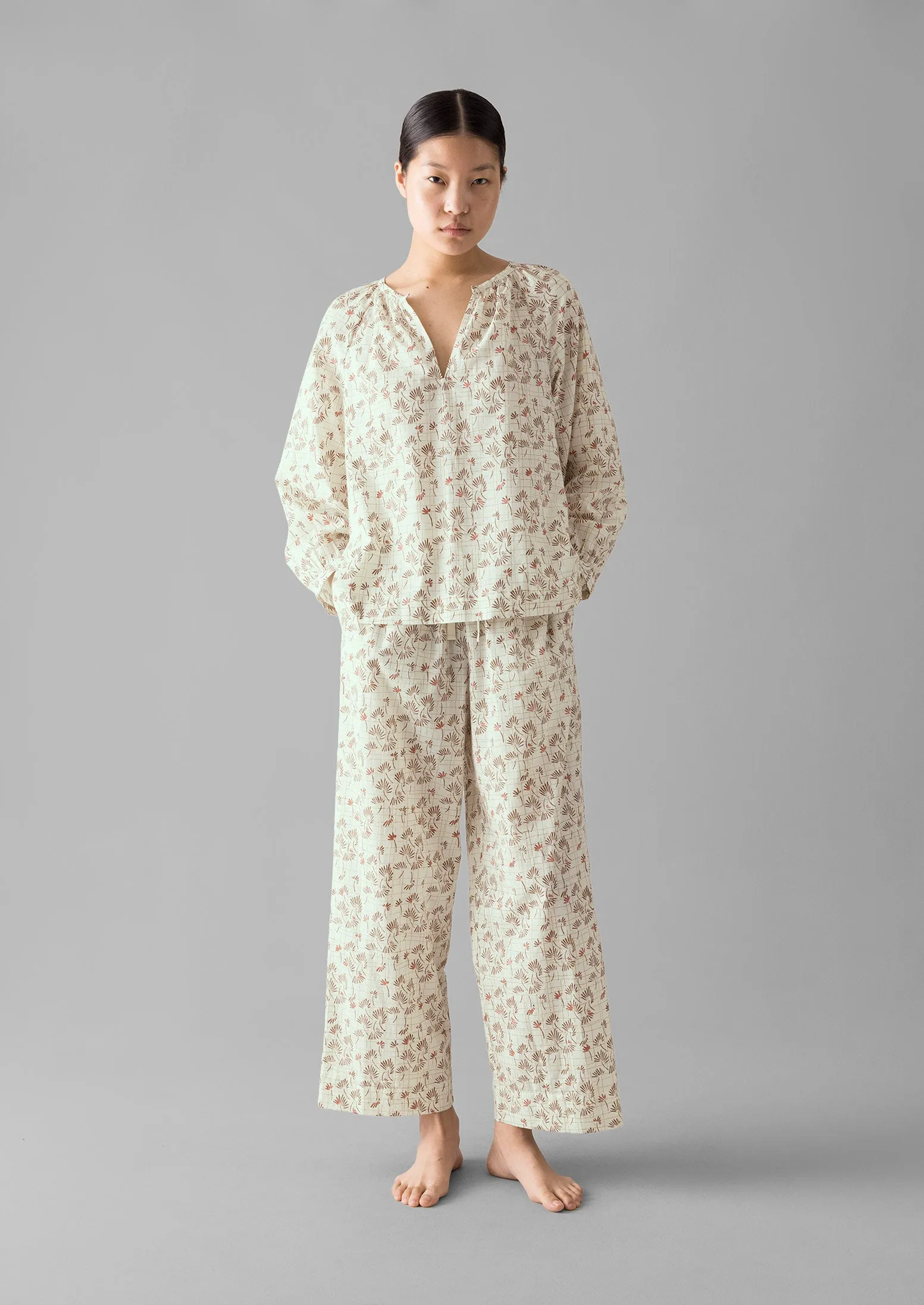 Trellis Floral Block Print Pyjamas | Ecru