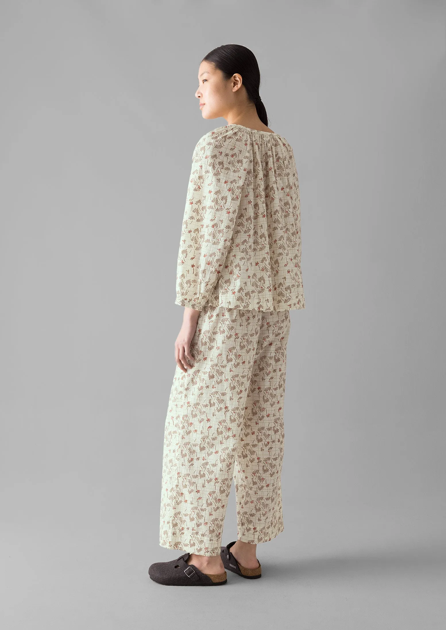 Trellis Floral Block Print Pyjamas | Ecru
