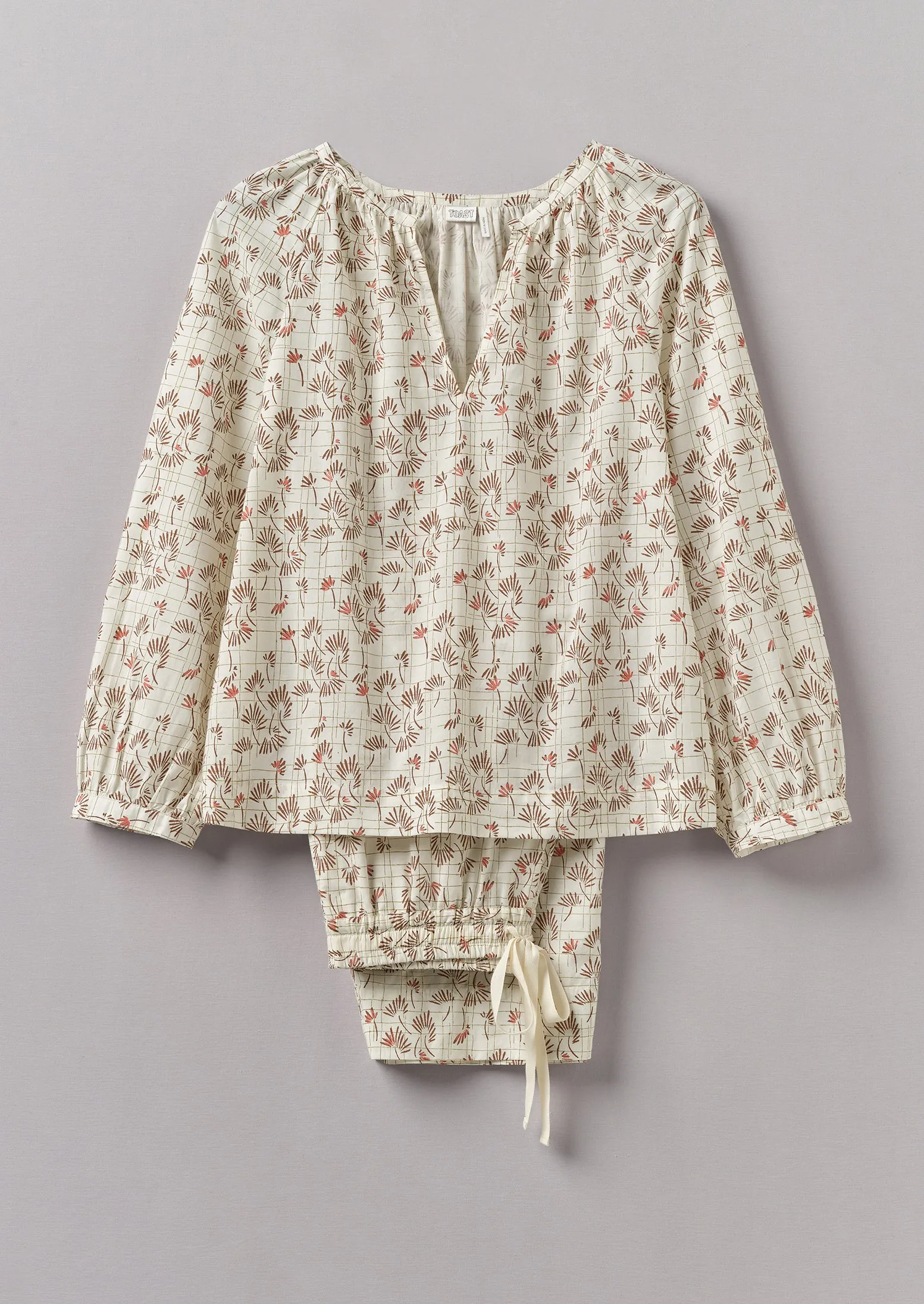 Trellis Floral Block Print Pyjamas | Ecru