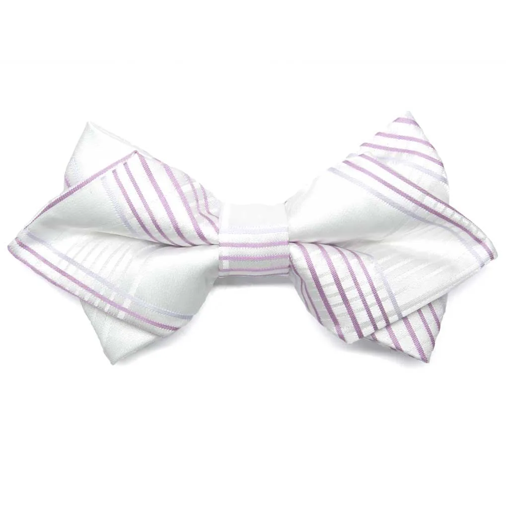 White Jeffrey Plaid Diamond Tip Bow Tie