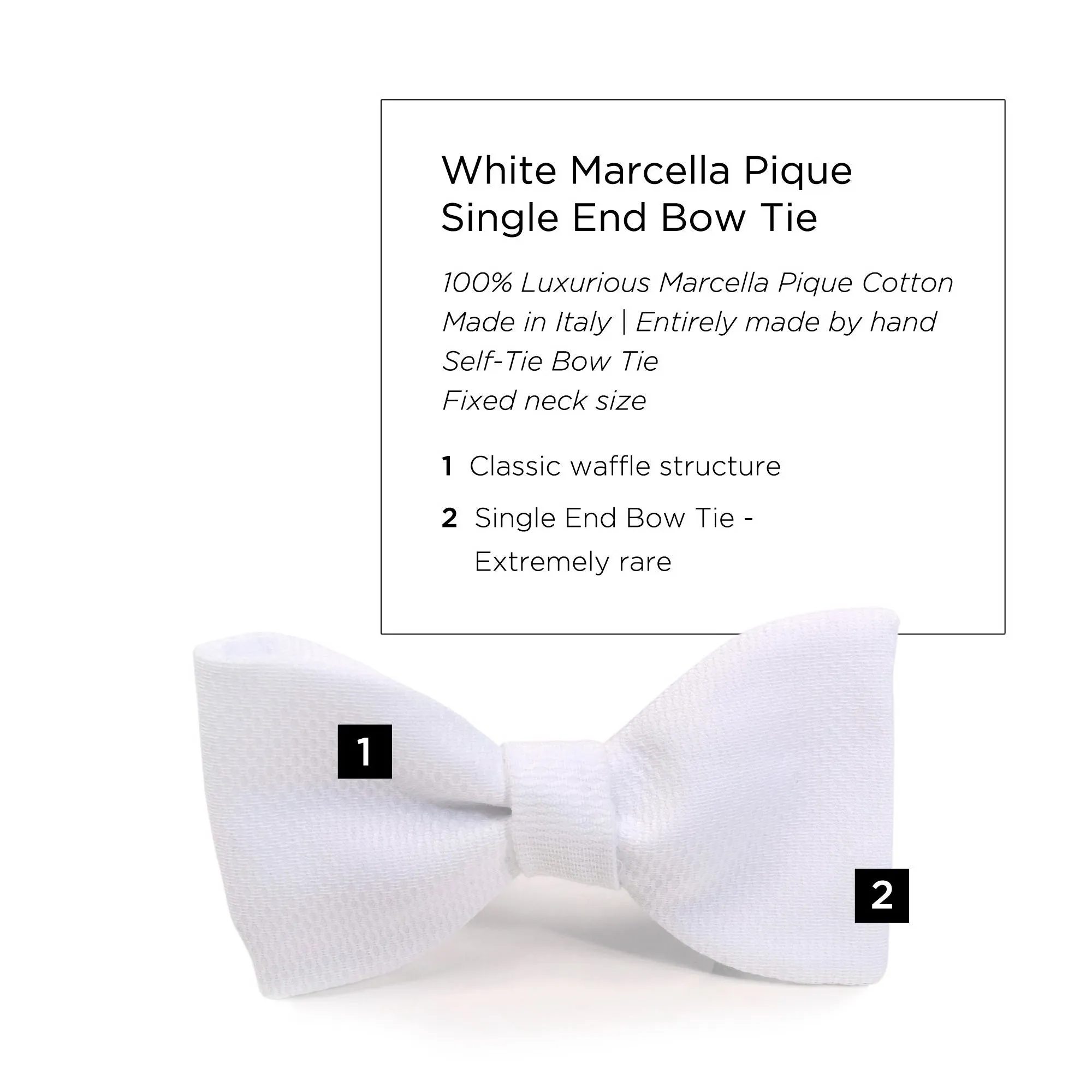 White Single End Marcella Pique Bow Tie