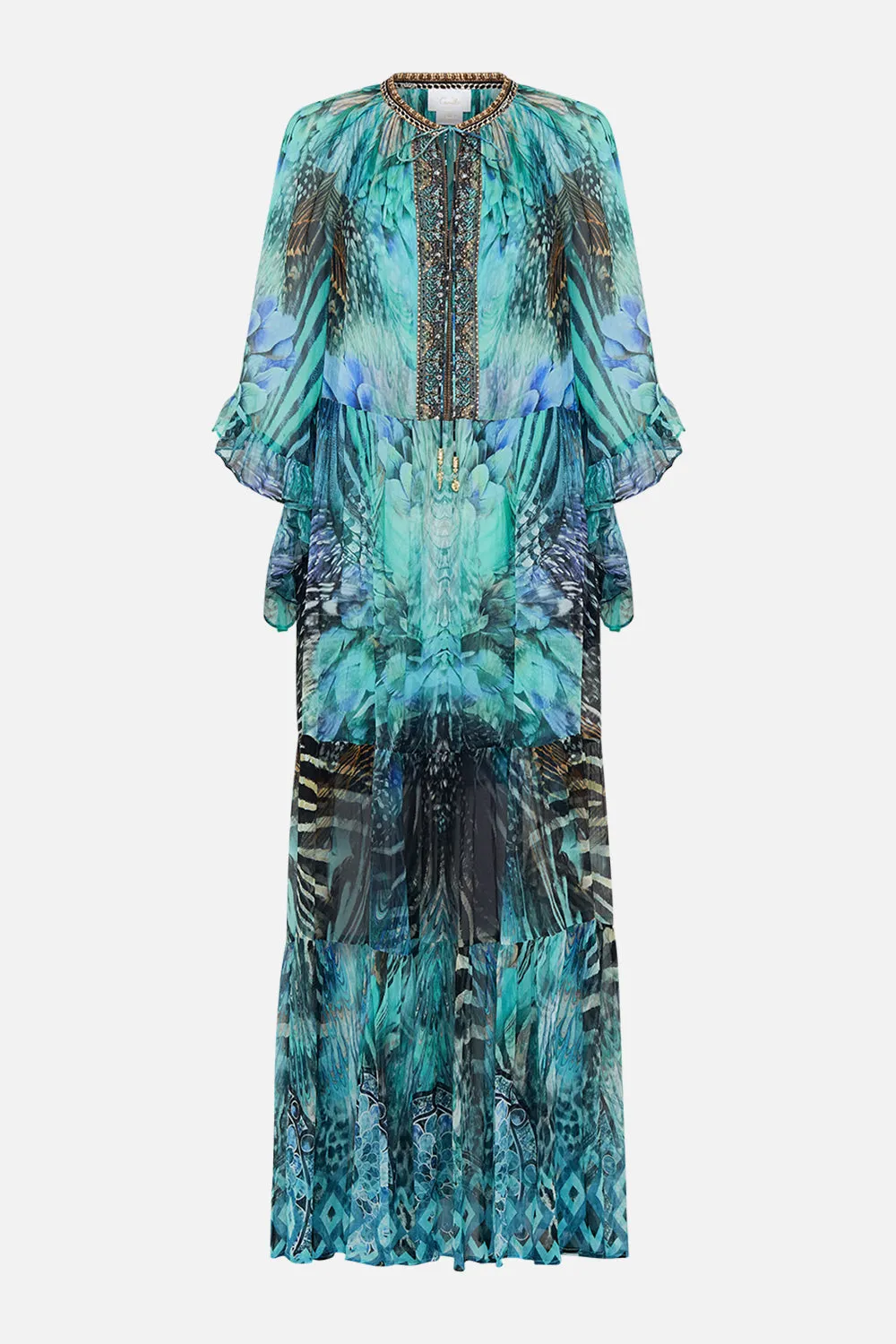 WIDE SLEEVE GATHERED DRESS AZURE ALLURE