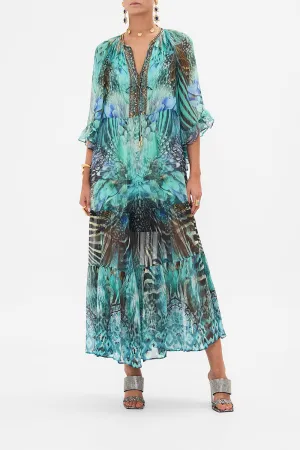 WIDE SLEEVE GATHERED DRESS AZURE ALLURE