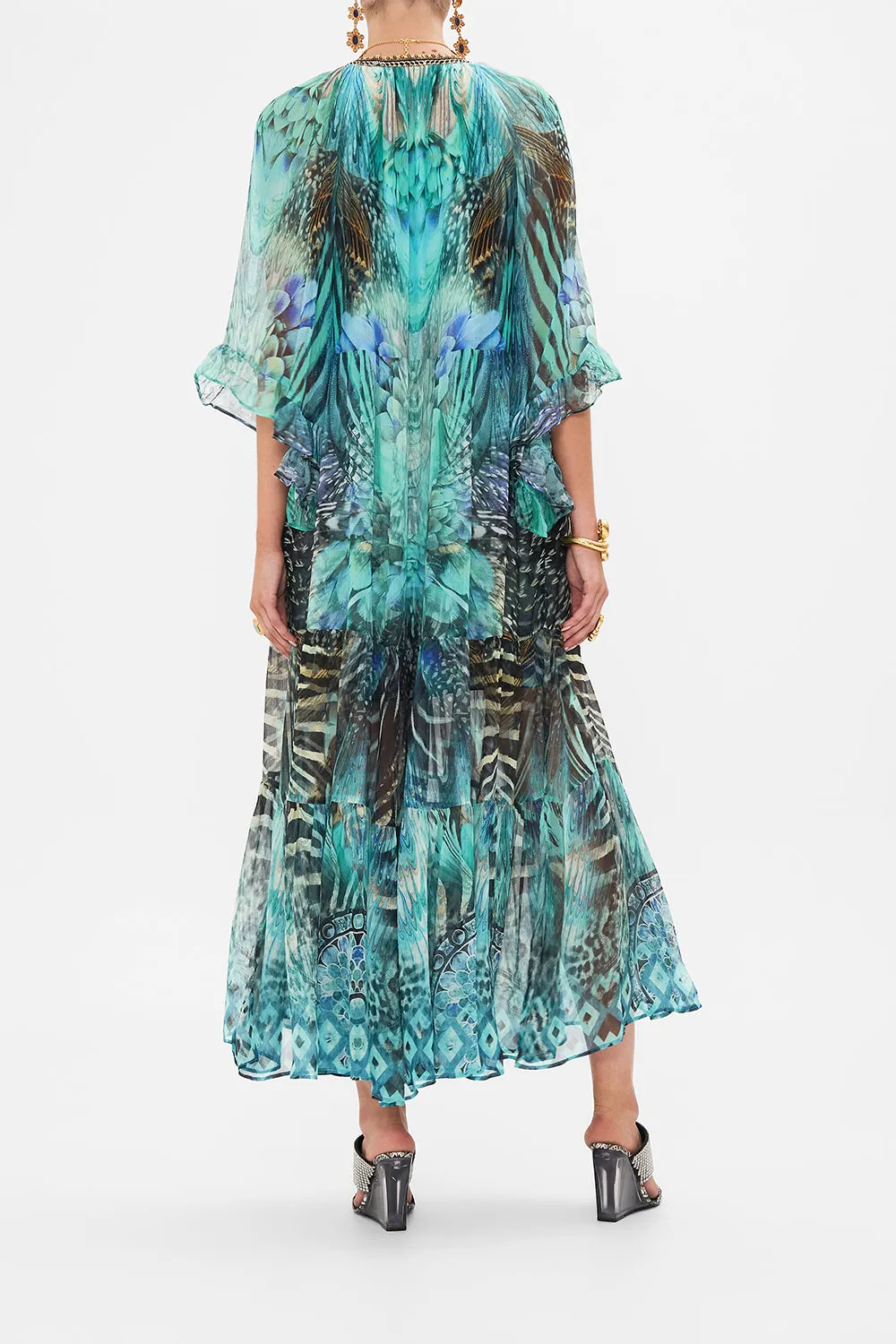 WIDE SLEEVE GATHERED DRESS AZURE ALLURE