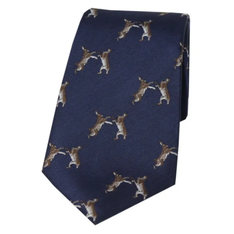William Powell Woven Silk Boxing Hares Tie - Navy