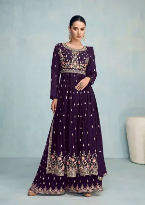 Wine Colour Georgette Embroidered Pakistani Salwar Kameez