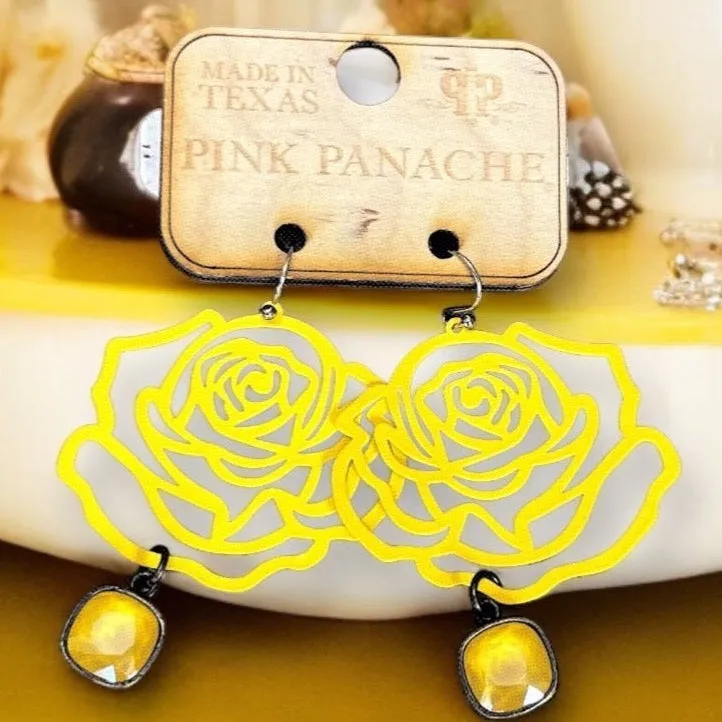Yellow Floral Dangle Earrings