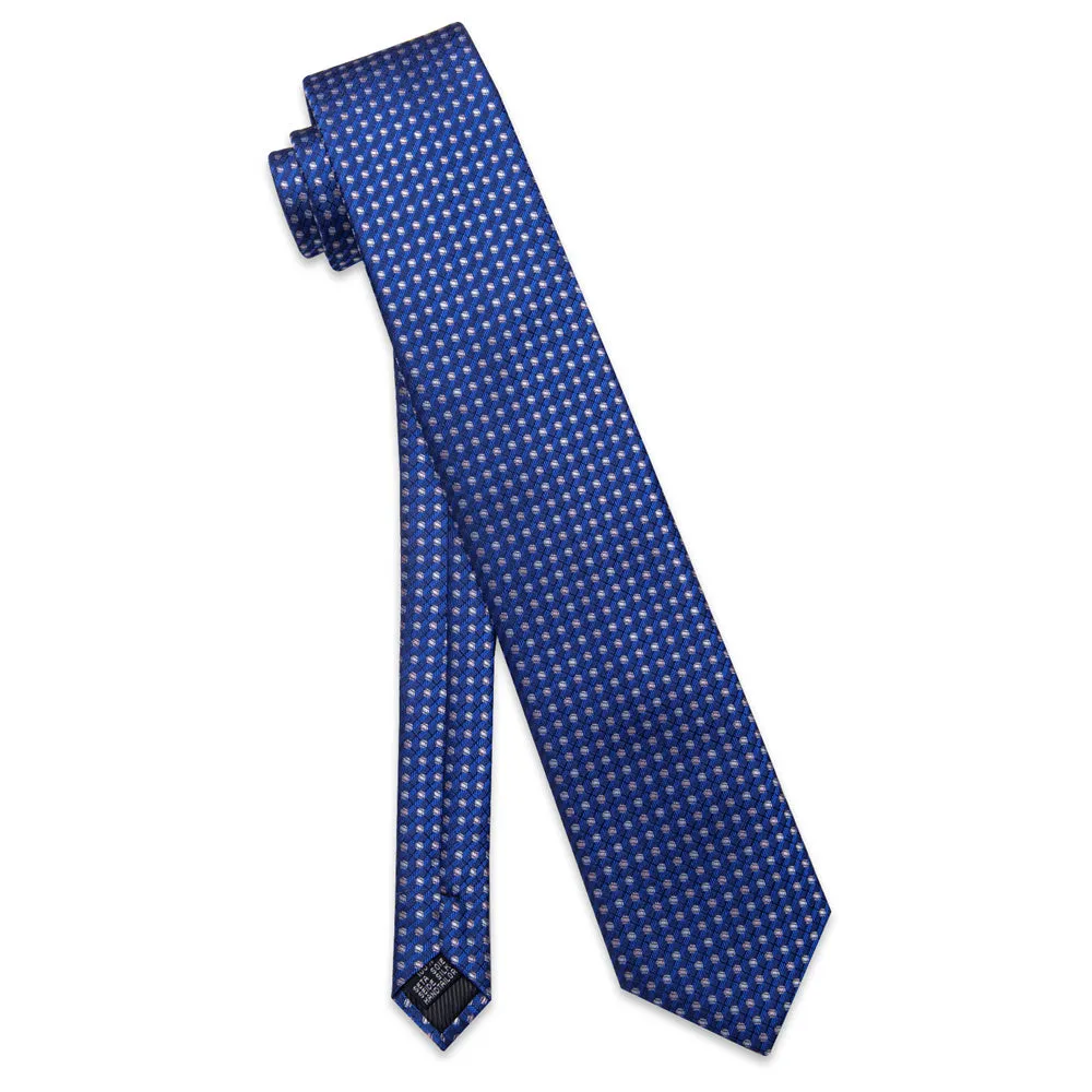 YourTies Blue Grey Geometric Mens Necktie Floral Brooch Tie Bar Set