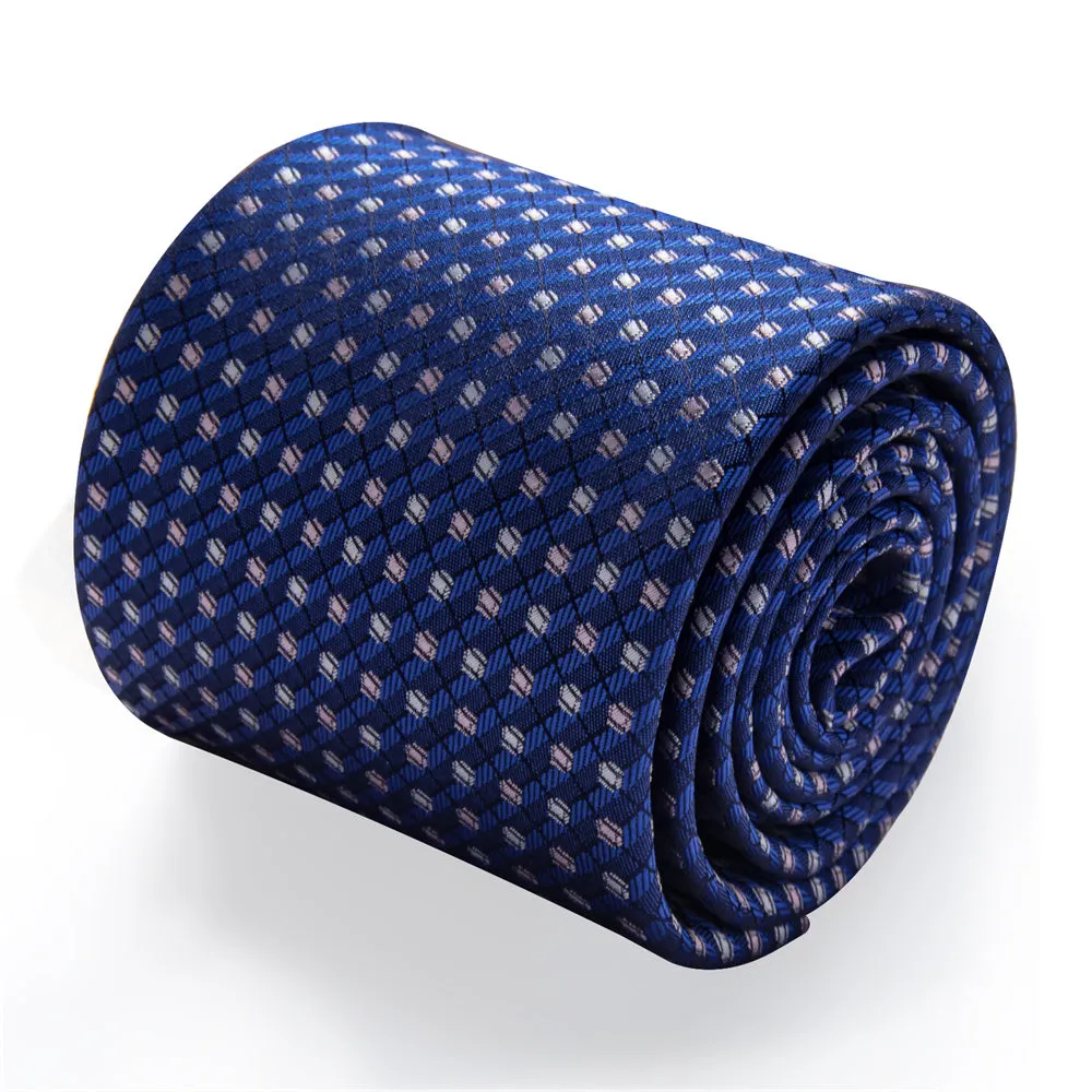 YourTies Blue Grey Geometric Mens Necktie Floral Brooch Tie Bar Set