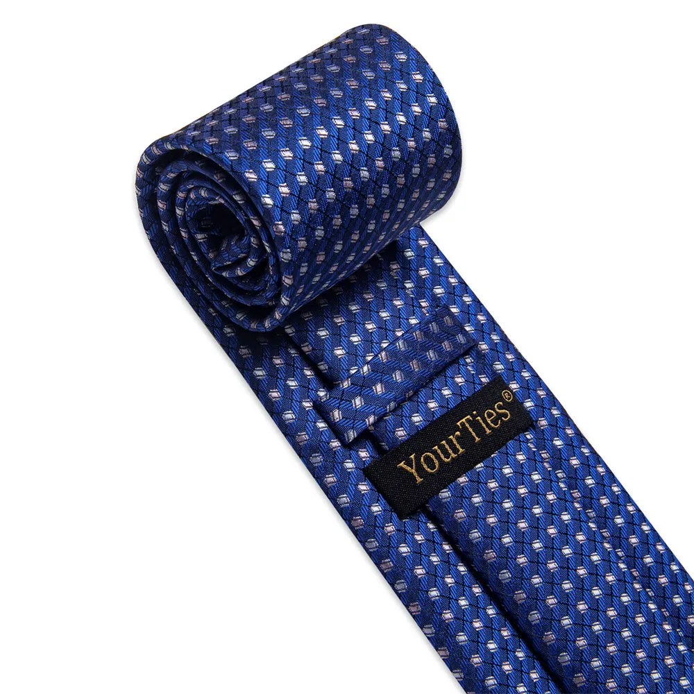 YourTies Blue Grey Geometric Mens Necktie Floral Brooch Tie Bar Set