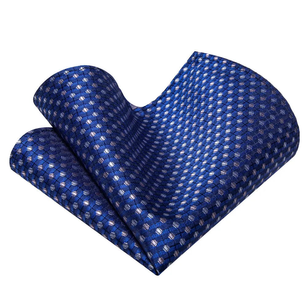 YourTies Blue Grey Geometric Mens Necktie Floral Brooch Tie Bar Set
