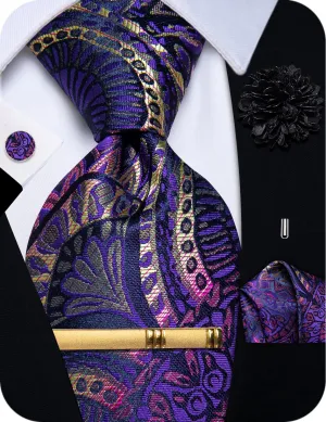 YourTies Men's Purple Tie Pink Beige Paisley Necktie Set
