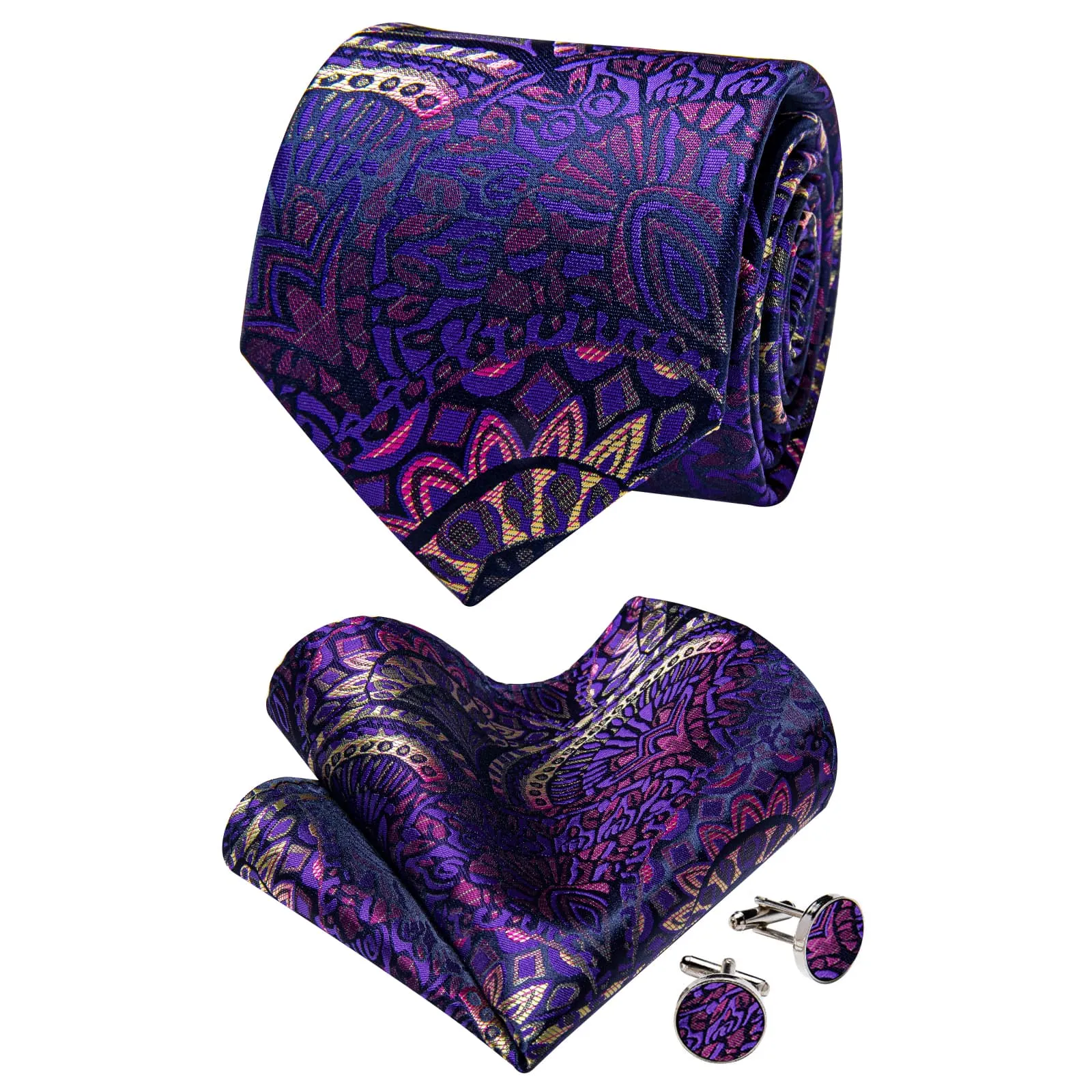 YourTies Men's Purple Tie Pink Beige Paisley Necktie Set