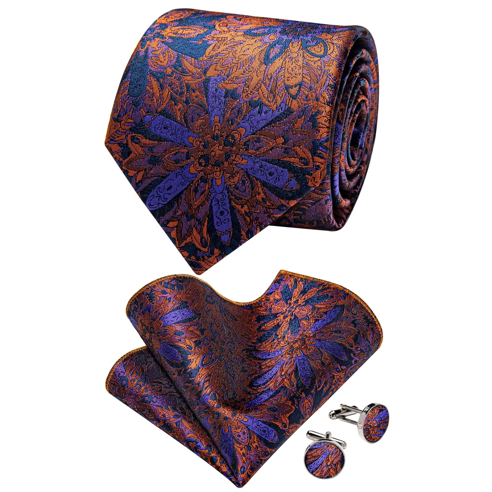 YourTies Orange Ties Purple Floral Necktie Flower Brooch Set with Clip
