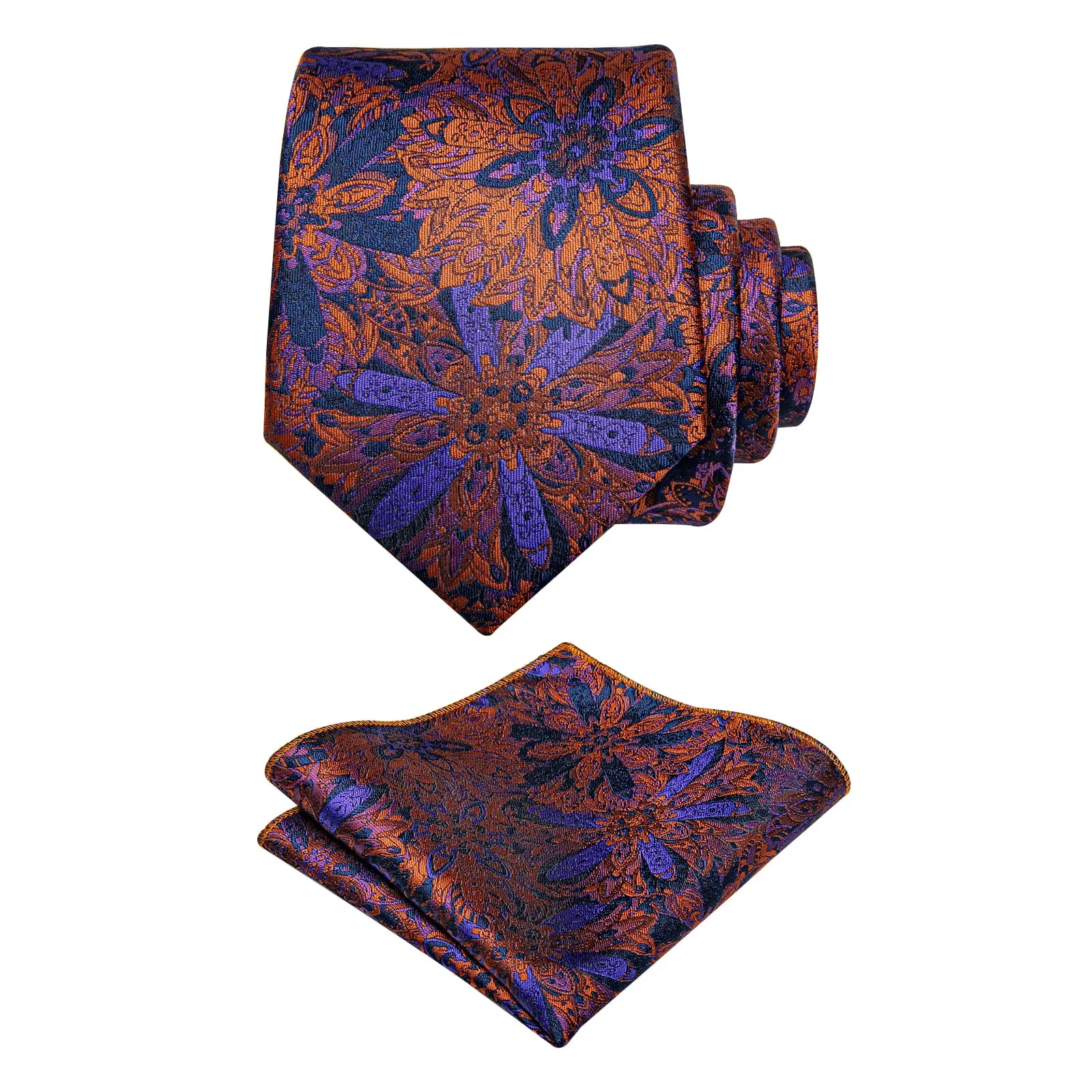 YourTies Orange Ties Purple Floral Necktie Flower Brooch Set with Clip