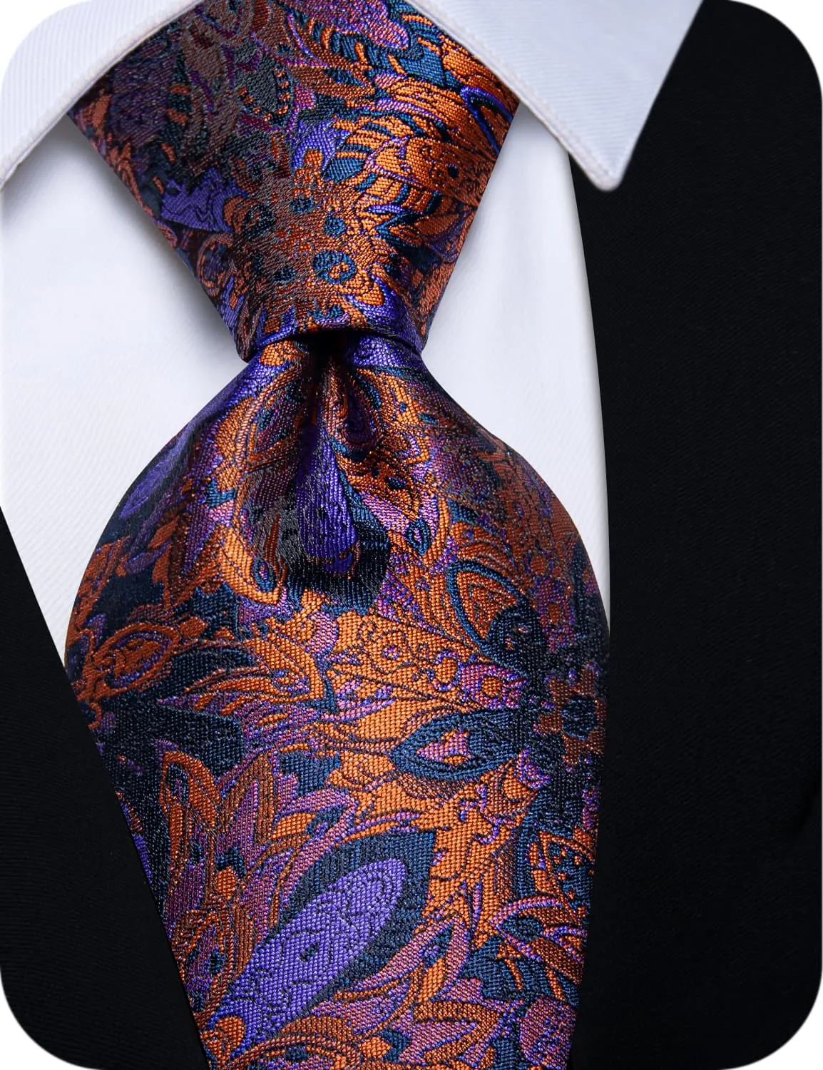 YourTies Orange Ties Purple Floral Necktie Flower Brooch Set with Clip