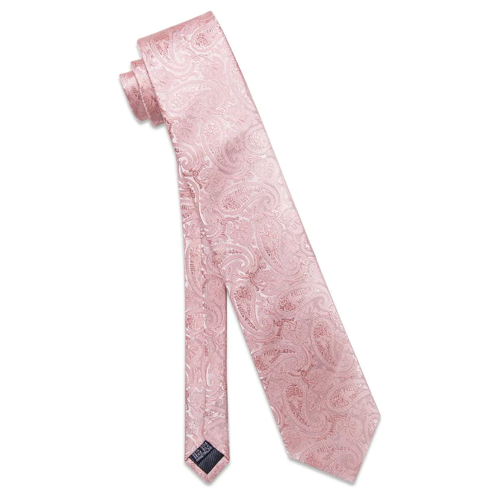 YourTies Pale Pink Tie Mens Paisley Necktie Floral Brooch Tie Bar Set